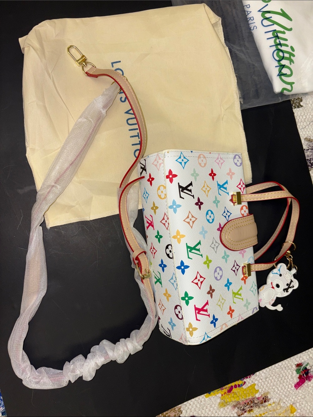Designer inspired White Multicolor Monogram Bag